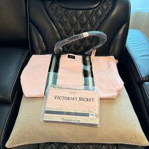 Victoria's Secret Pink Striped Canvas Tote and Pouch Set - NWT